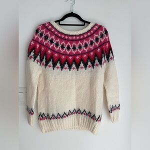 L.O.G.G. H&M Alpaca Wool Blend Sweater Women’s XS Ivory Pink‎ Fair Isle Fuzzy
